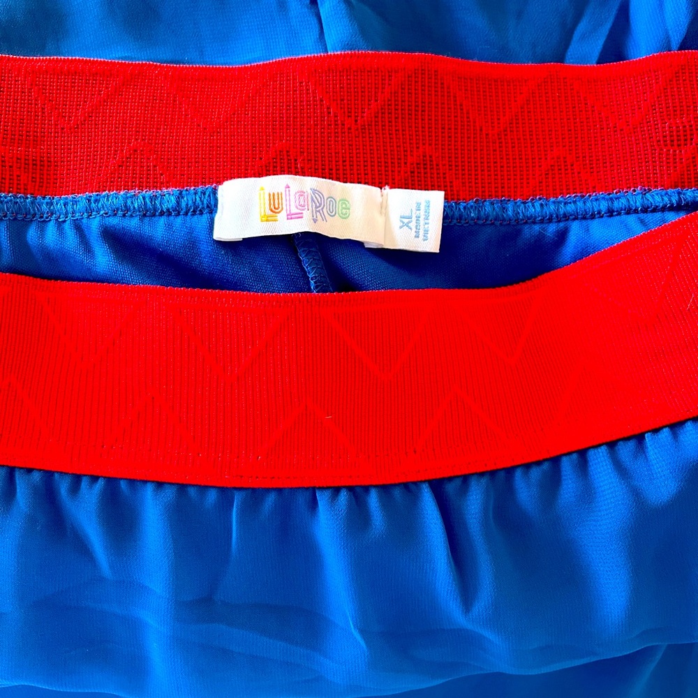 LuLaRoe Azure Brilliant Blue w/ Vivid Red Stretch Waistband Skirt - Picture 2 of 3